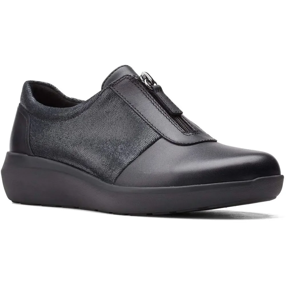 CLARKS WOMENS KAYLEIGH SAIL LOAFER, BLACK INTEREST SUEDE COMBI, 7 US